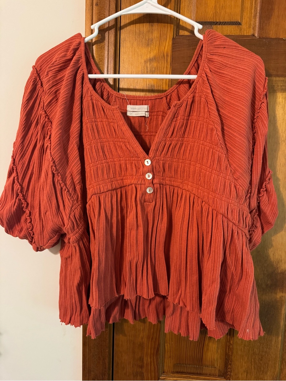 Urban Outfitters Rust Orange Textured Peasant Blouse